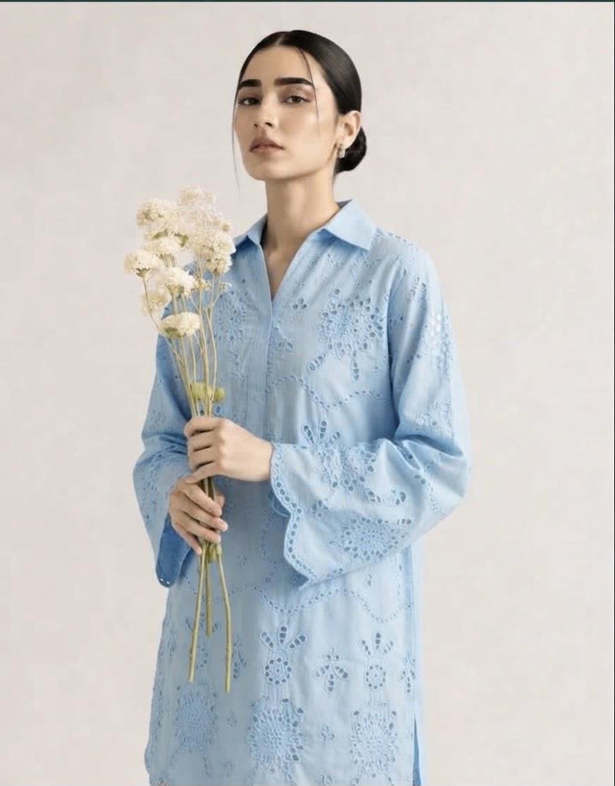 Husan e Asmani with Embroidered cotton short shirt