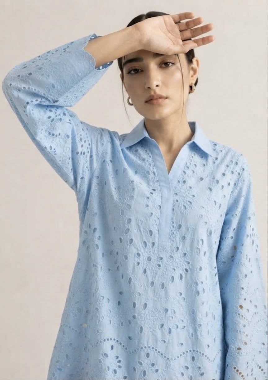 Husan e Asmani with Embroidered cotton short shirt