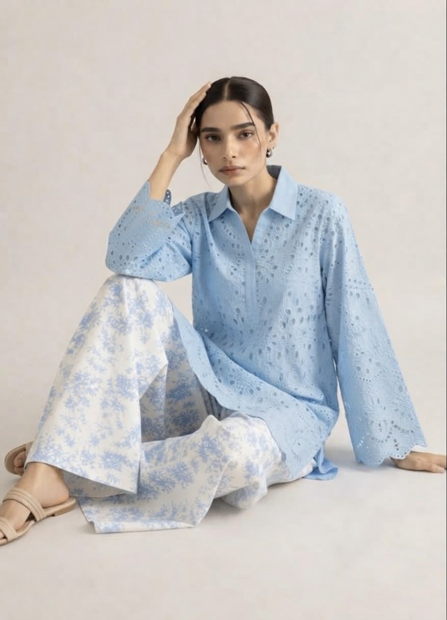 Husan e Asmani with Embroidered cotton short shirt