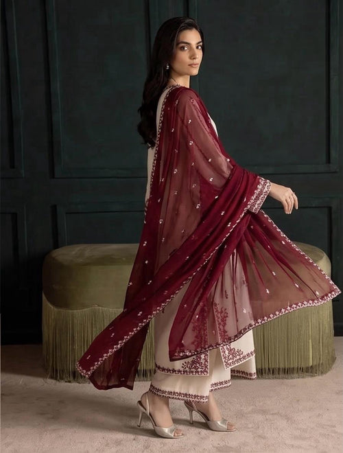 Chandni dress with Maroon and cream embroidered kurta