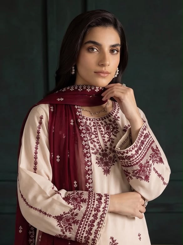 Chandni dress with Maroon and cream embroidered kurta