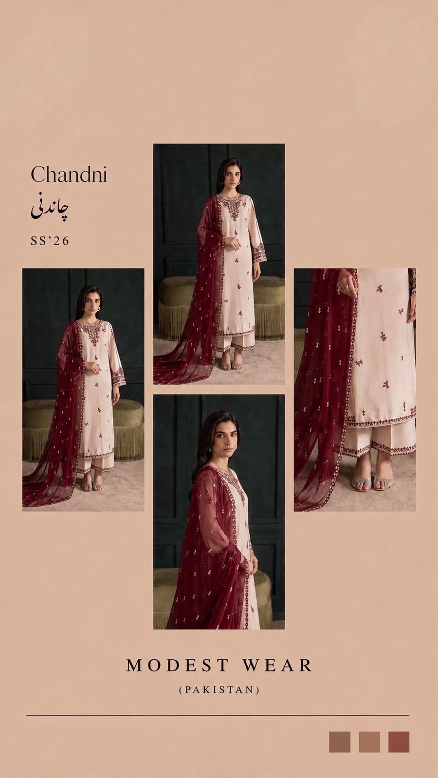 Chandni dress with Maroon and cream embroidered kurta