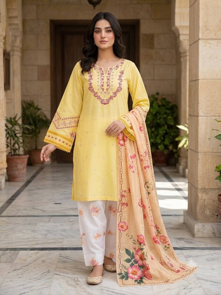 Sunheri kali with Embroidered lawn short shirt