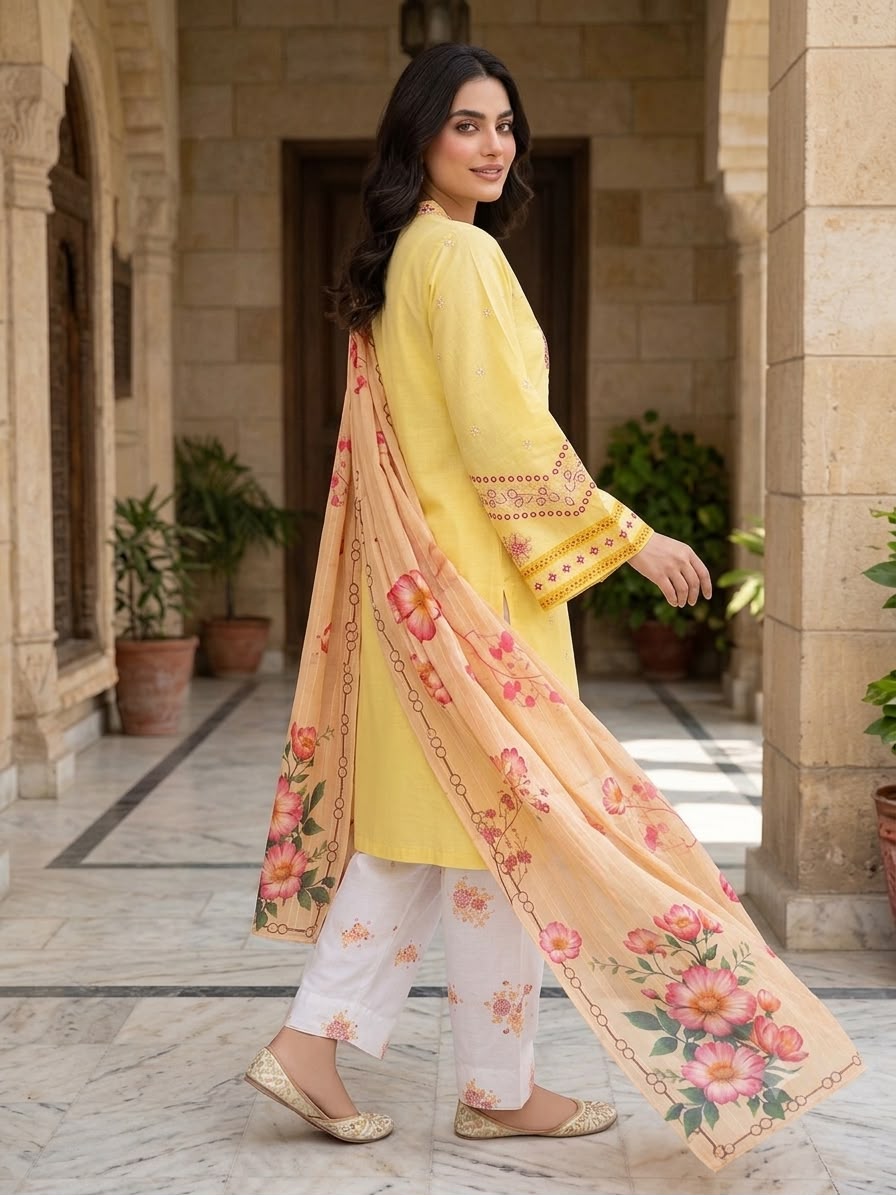 Sunheri kali with Embroidered lawn short shirt