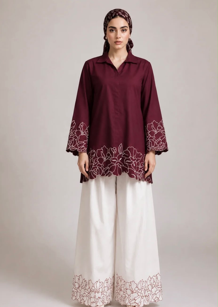 Rang e Hina with Deep maroon short shirt