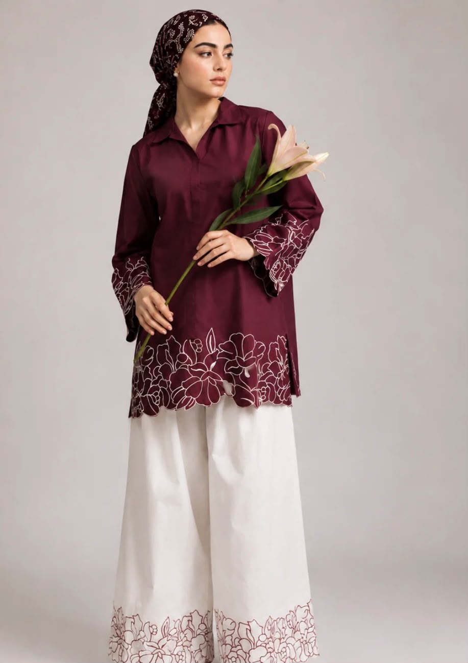 Rang e Hina with Deep maroon short shirt