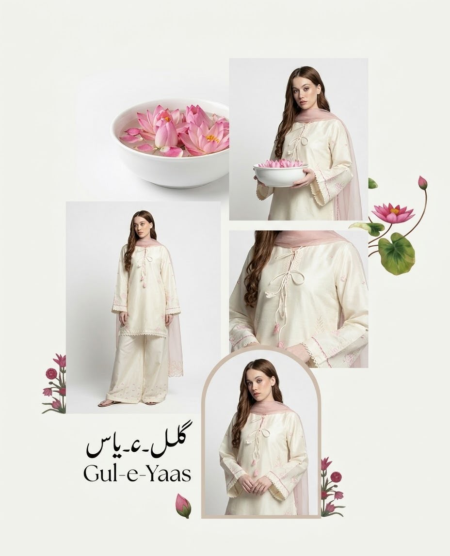 Gul e yaas with Embroidered cotton short shirt